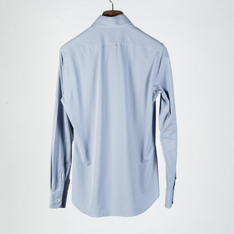Xacus Blue Grey Textured Stretch Active Dress Shirt - Stretch, Japanese, Slim Fit, Solid, Made In Italy - View 5