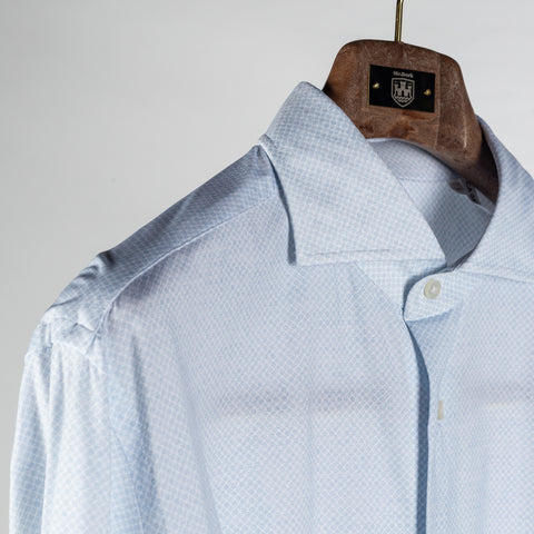 Xacus Light Blue Patterned Stretch Active Dress Shirt - Stretch, Japanese, Slim Fit, Solid, Made In Italy - Detail View