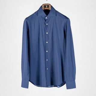 Xacus Medium Blue Patterned Stretch Active Dress Shirt - Stretch, Japanese, Slim Fit, Solid, Made In Italy
