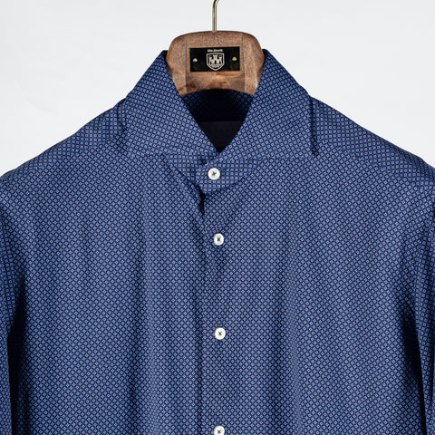 Xacus Medium Blue Patterned Stretch Active Dress Shirt - Stretch, Japanese, Slim Fit, Solid, Made In Italy - View 7