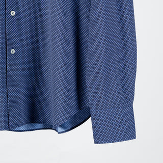 Xacus Medium Blue Patterned Stretch Active Dress Shirt - Stretch, Japanese, Slim Fit, Solid, Made In Italy - Back View