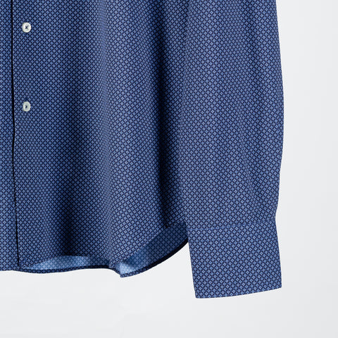 Xacus Medium Blue Patterned Stretch Active Dress Shirt - Stretch, Japanese, Slim Fit, Solid, Made In Italy - Back View
