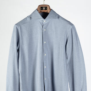 Xacus Steel Blue textured Natural Active Dress Shirt - Cotton, Stretch, Slim Fit, Made In Italy - View 6