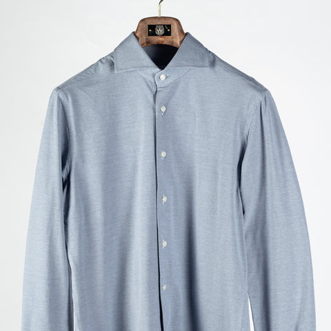 Xacus Steel Blue textured Natural Active Dress Shirt - Cotton, Stretch, Slim Fit, Made In Italy - View 6