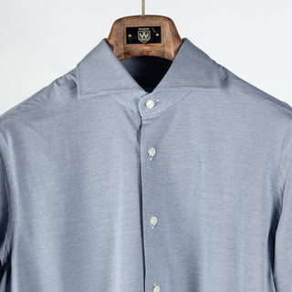 Xacus Steel Blue textured Natural Active Dress Shirt - Cotton, Stretch, Slim Fit, Made In Italy - View 7