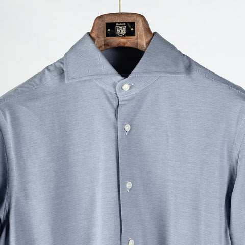 Xacus Steel Blue textured Natural Active Dress Shirt - Cotton, Stretch, Slim Fit, Made In Italy - View 7