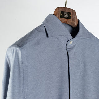 Xacus Steel Blue textured Natural Active Dress Shirt - Cotton, Stretch, Slim Fit, Made In Italy - Detail View