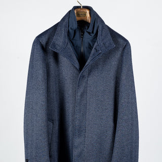 Blue Industry Blue Herringbone Topcoat w/ Inlay - Navy, Wool, Cashmere, Denim - View 6