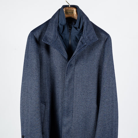 Blue Industry Blue Herringbone Topcoat w/ Inlay - Navy, Wool, Cashmere, Denim - View 6