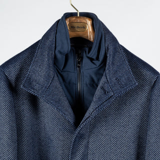 Blue Industry Blue Herringbone Topcoat w/ Inlay - Navy, Wool, Cashmere, Denim - View 7