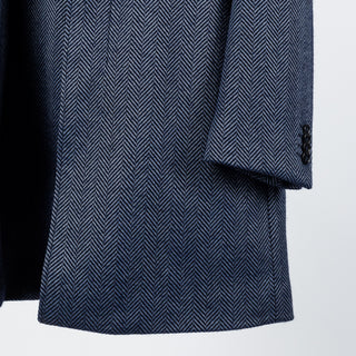 Blue Industry Blue Herringbone Topcoat w/ Inlay - Navy, Wool, Cashmere, Denim - Back View