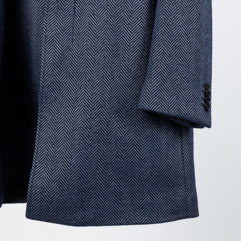 Blue Industry Blue Herringbone Topcoat w/ Inlay - Navy, Wool, Cashmere, Denim - Back View