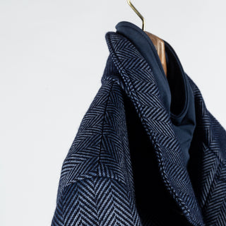 Blue Industry Blue Herringbone Topcoat w/ Inlay - Navy, Wool, Cashmere, Denim - Detail View