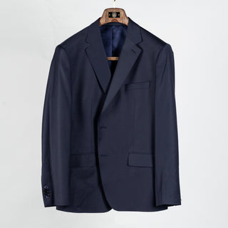 Lief Horsens Navy Wool Blend Suit - Wool, Polyester, Stretch, Tapered, Knit