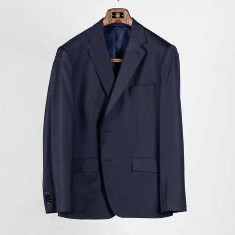 Lief Horsens Navy Wool Blend Suit - Wool, Polyester, Stretch, Tapered, Knit