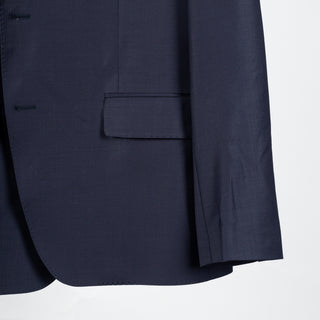 Lief Horsens Navy Wool Blend Suit - Wool, Polyester, Stretch, Tapered, Knit - Back View