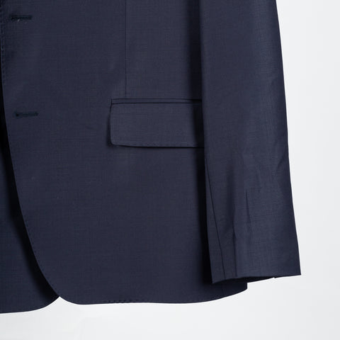 Lief Horsens Navy Wool Blend Suit - Wool, Polyester, Stretch, Tapered, Knit - Back View