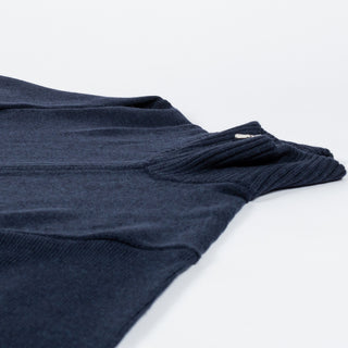 Gran Sasso Blue 3-Ply Mock Neck Full Zip Sweater - White, Wool, Merino, Denim, Ribbed, Made In Italy - View 9