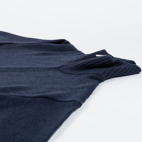 Gran Sasso Blue 3-Ply Mock Neck Full Zip Sweater - White, Wool, Merino, Denim, Ribbed, Made In Italy - View 9