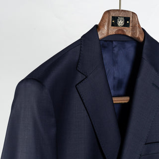 Lief Horsens Navy Wool Blend Suit - Wool, Polyester, Stretch, Tapered, Knit - Detail View
