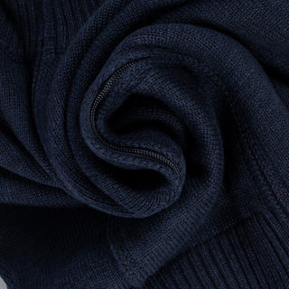 Gran Sasso Blue 3-Ply Mock Neck Full Zip Sweater - White, Wool, Merino, Denim, Ribbed, Made In Italy - Alternate View