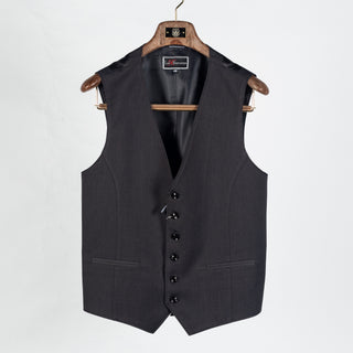 Lief Horsens Charcoal Statin 6 Button Vest - Polyester, Viscose, Stretch, Satin