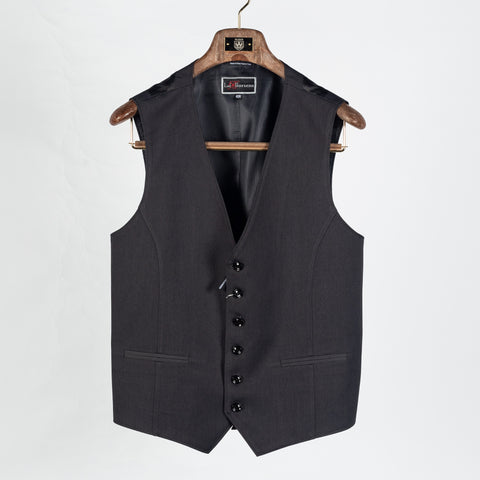 Lief Horsens Charcoal Statin 6 Button Vest - Polyester, Viscose, Stretch, Satin