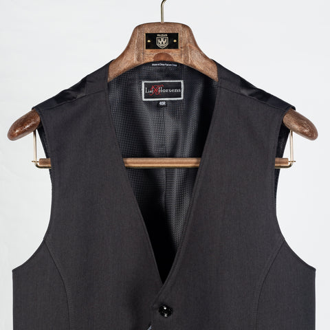 Lief Horsens Charcoal Statin 6 Button Vest - Polyester, Viscose, Stretch, Satin - View 5