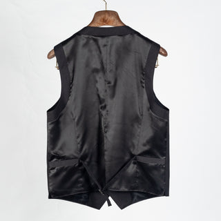 Lief Horsens Charcoal Statin 6 Button Vest - Polyester, Viscose, Stretch, Satin - Back View