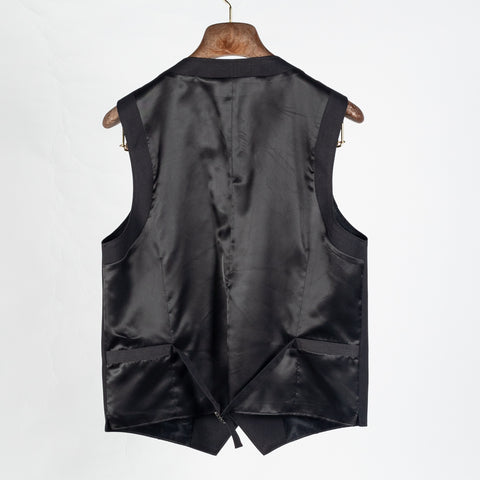 Lief Horsens Charcoal Statin 6 Button Vest - Polyester, Viscose, Stretch, Satin - Back View