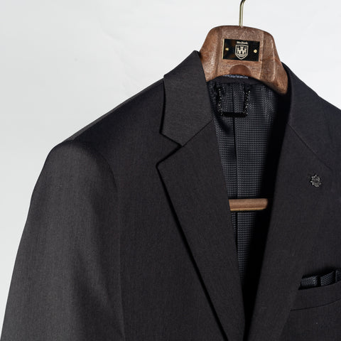 Lief Horsens Charcoal 2pc Stock Suit - Grey, Polyester, Viscose, Stretch, Slim Fit - Detail View