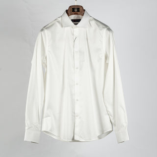 Lief Horsens Off White Stretch Dress Shirt - Navy, Cotton, Stretch