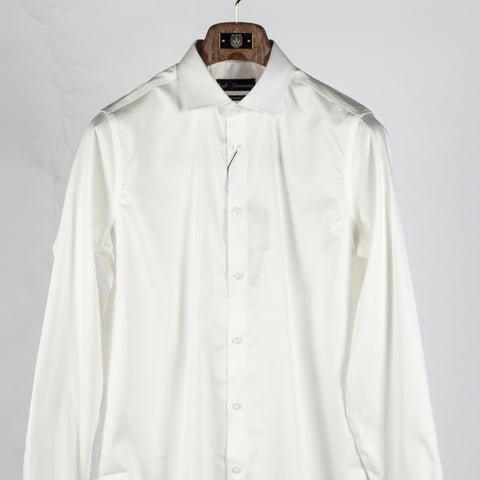 Lief Horsens Off White Stretch Dress Shirt - Navy, Cotton, Stretch - View 6