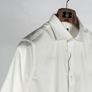 Lief Horsens Off White Stretch Dress Shirt - Navy, Cotton, Stretch - Detail View