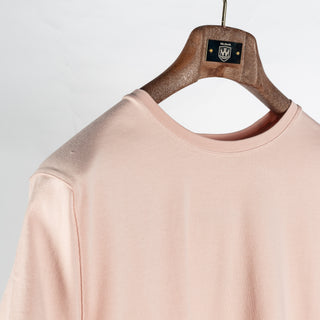 PYA Light Pink Seasonal SS26 Iconic T-Shirt - Tan, Cotton, Silk, Pima Cotton, Slim Fit, Made In Peru - Detail View