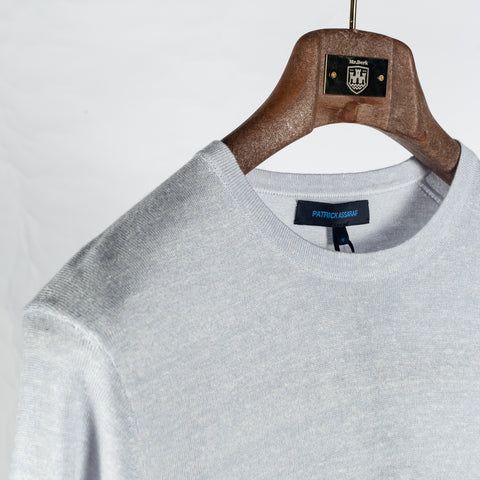 PYA Light Grey Wool Linen Blend Crewneck Sweater - Wool, Linen, Merino, Regular Fit, Knit - Detail View