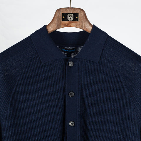 PYA Navy Ribbed Wool-Sink Button Up Polo - Wool, Silk, Merino, Regular Fit, Woven - View 6
