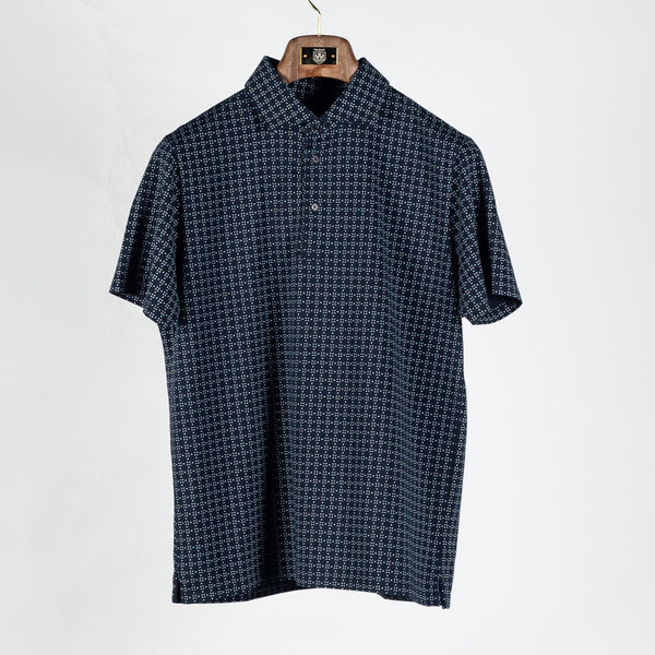 Navy Printed Stretch Polo