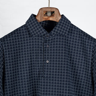PYA Navy Printed Stretch Polo - Cotton, Pima Cotton, Peruvian Pima, Regular Fit, Geometric, Made In Peru - View 6
