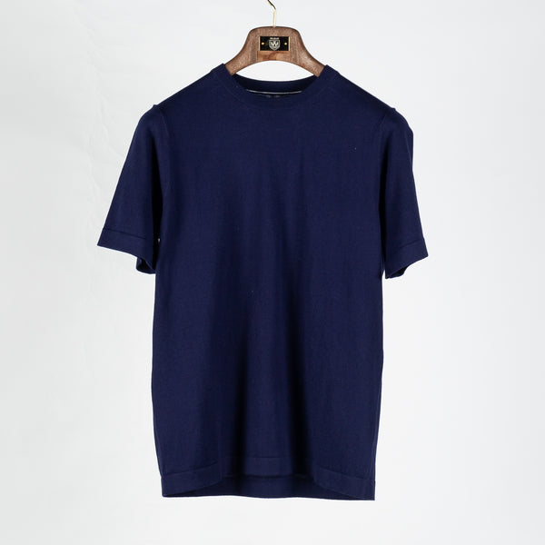 Navy Cotton-Cashmere Blend Knit T-Shirt