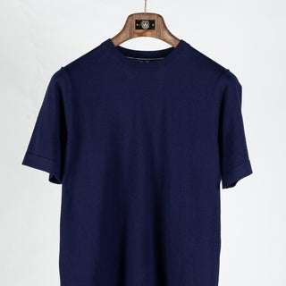 PYA Navy Cotton-Cashmere Blend Knit T-Shirt - Red, Cotton, Cashmere, Denim, Regular Fit - View 5