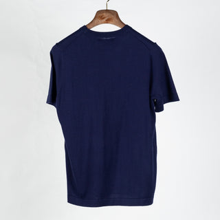PYA Navy Cotton-Cashmere Blend Knit T-Shirt - Red, Cotton, Cashmere, Denim, Regular Fit - Back View