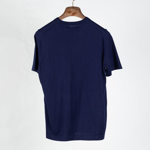 PYA Navy Cotton-Cashmere Blend Knit T-Shirt - Red, Cotton, Cashmere, Denim, Regular Fit - Back View