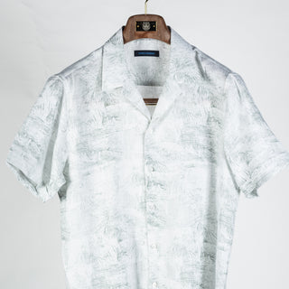 PYA Light Green Botanical Print Linen Camp Collar Shirt - Linen, Regular Fit, Textured - View 5