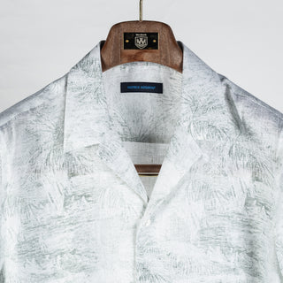 PYA Light Green Botanical Print Linen Camp Collar Shirt - Linen, Regular Fit, Textured - View 6
