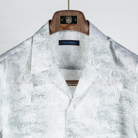 PYA Light Green Botanical Print Linen Camp Collar Shirt - Linen, Regular Fit, Textured - View 6