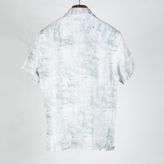 PYA Light Green Botanical Print Linen Camp Collar Shirt - Linen, Regular Fit, Textured - Back View