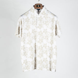 PYA Tan Hawaiian Floral Print Stretch Polo - Cotton, Pima Cotton, Peruvian Pima, Regular Fit, Made In Peru