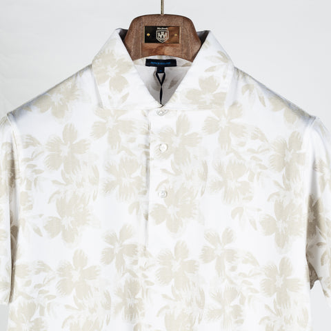 PYA Tan Hawaiian Floral Print Stretch Polo - Cotton, Pima Cotton, Peruvian Pima, Regular Fit, Made In Peru - View 6