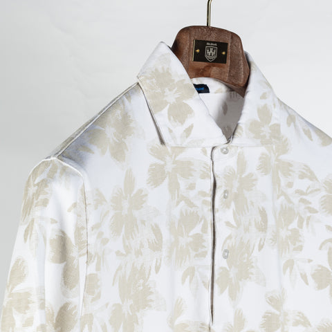 PYA Tan Hawaiian Floral Print Stretch Polo - Cotton, Pima Cotton, Peruvian Pima, Regular Fit, Made In Peru - Detail View